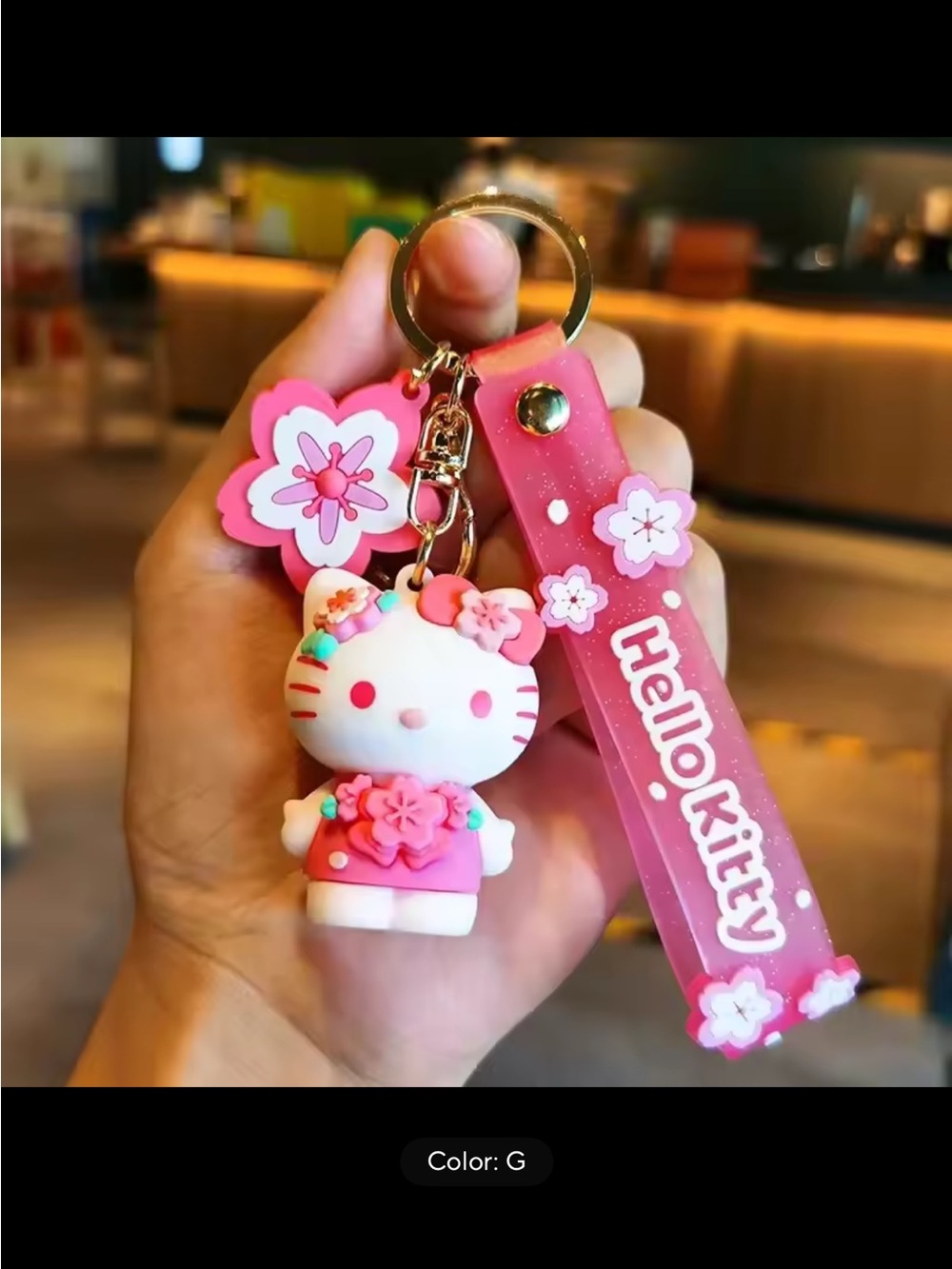 Hello Kitty Pink Floral Rubber Strap Keychain Charm